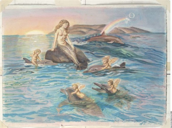 Mermaid and Dolphin giclee fine art reproduction