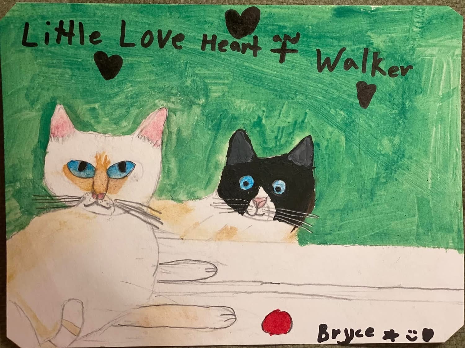 Little Love Heart Walker — two cats painting by student Bryce